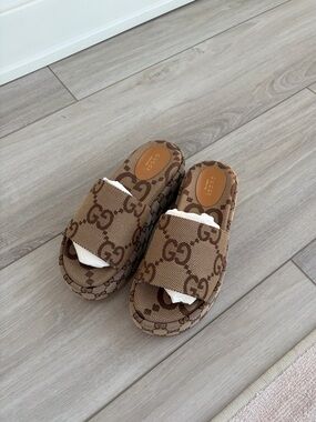 Gucci Women's Tan GG Slide Sandals